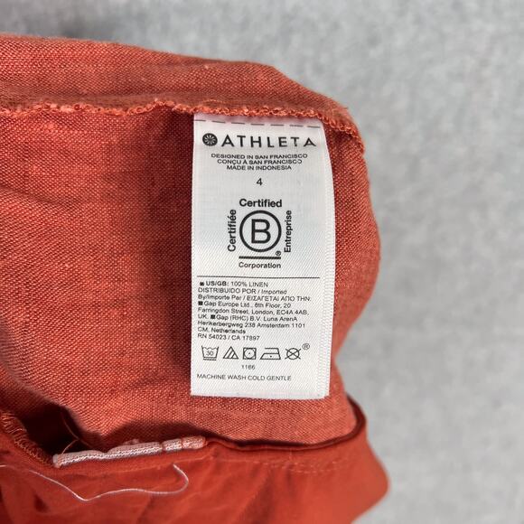Athleta Orange Retreat Linen High Rise Wide Leg Pant Zip Pockets Size 4 - Picture 13 of 13
